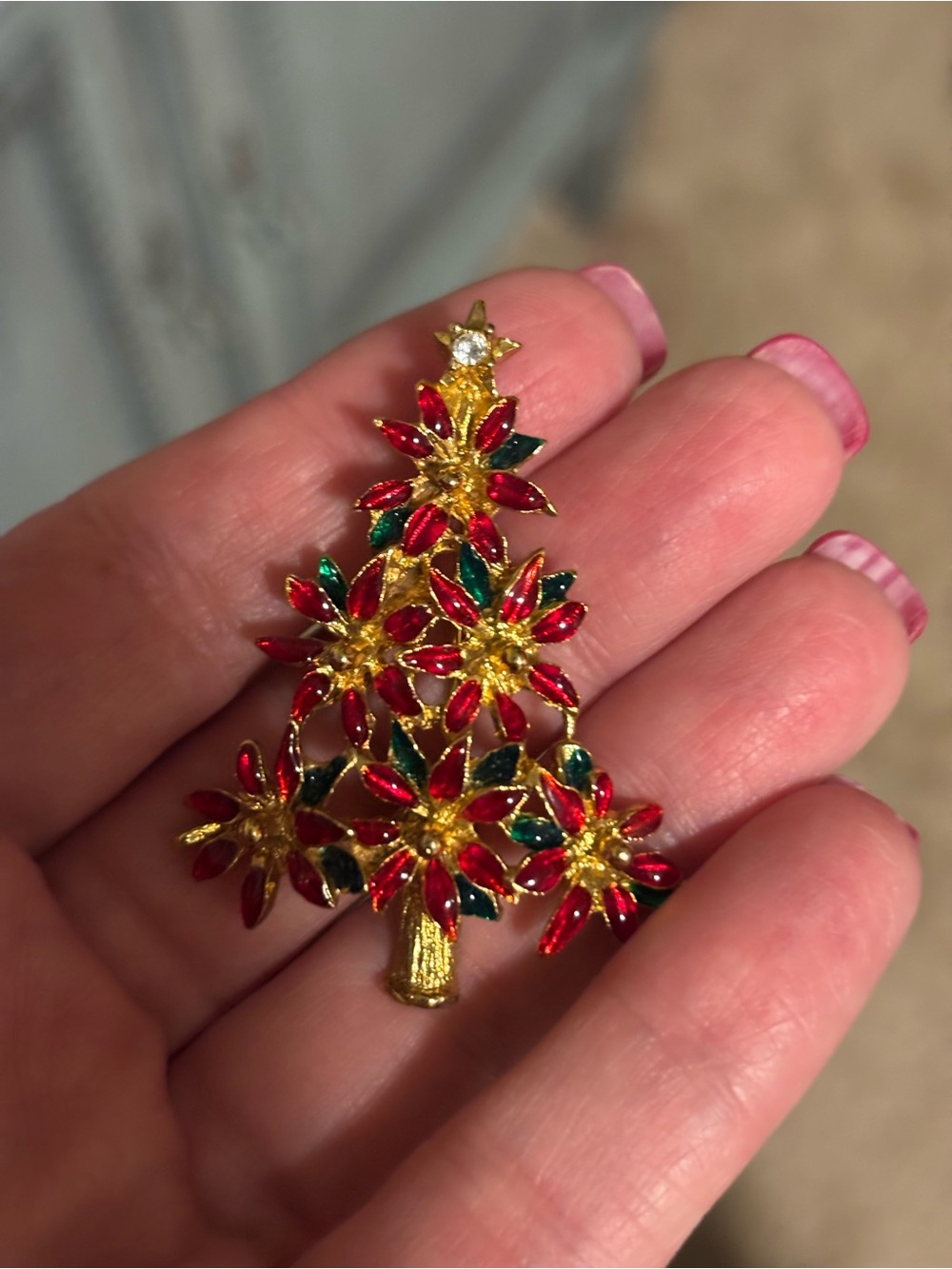 Lianna Gold-tone Holiday Poinsettia Tree Brooch